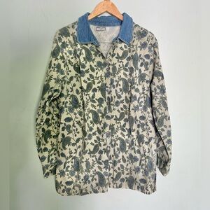 Vintage new look paisley floral green blue denim Large